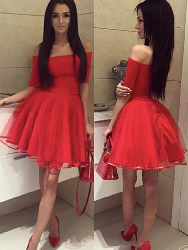 red off the shoulder hoco dress