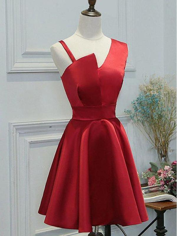 Unique A Line Red One Shoulder Short Homecoming Dresses Affordable Coc ...