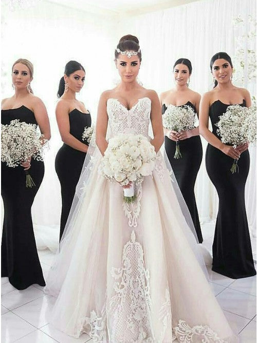 strapless black bridesmaid dresses long