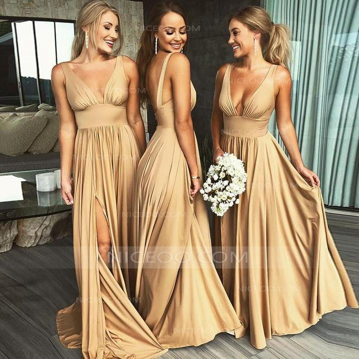 gold satin evening dress