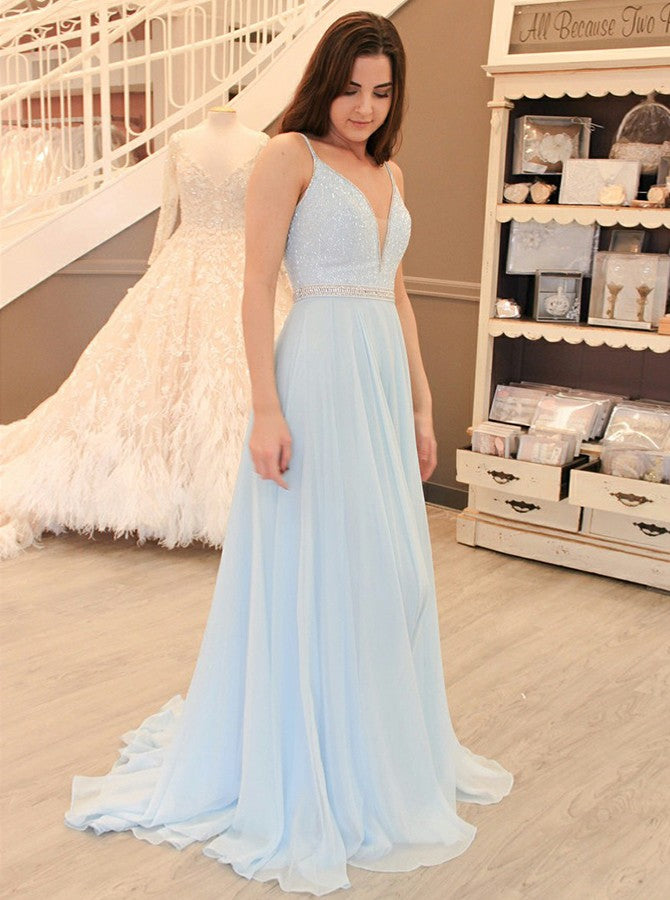 simple light blue prom dress