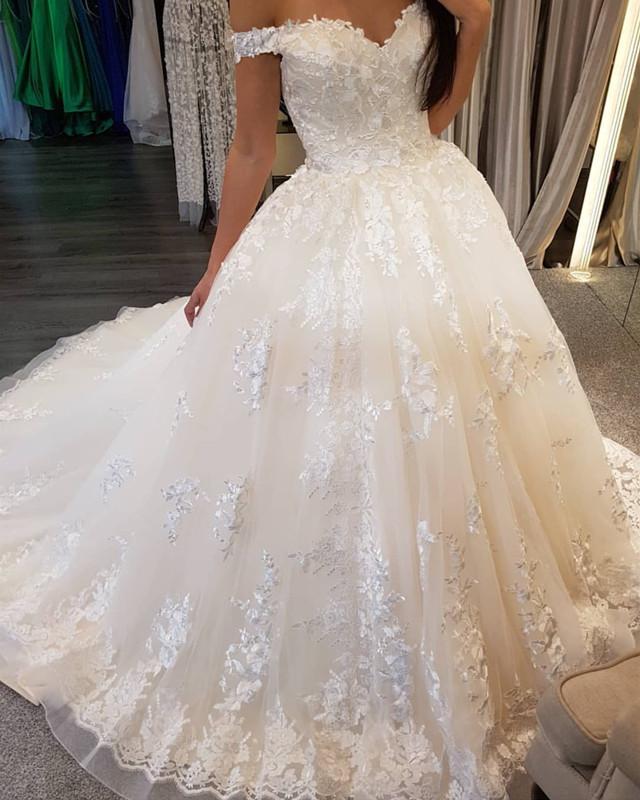 off shoulder sweetheart wedding dress