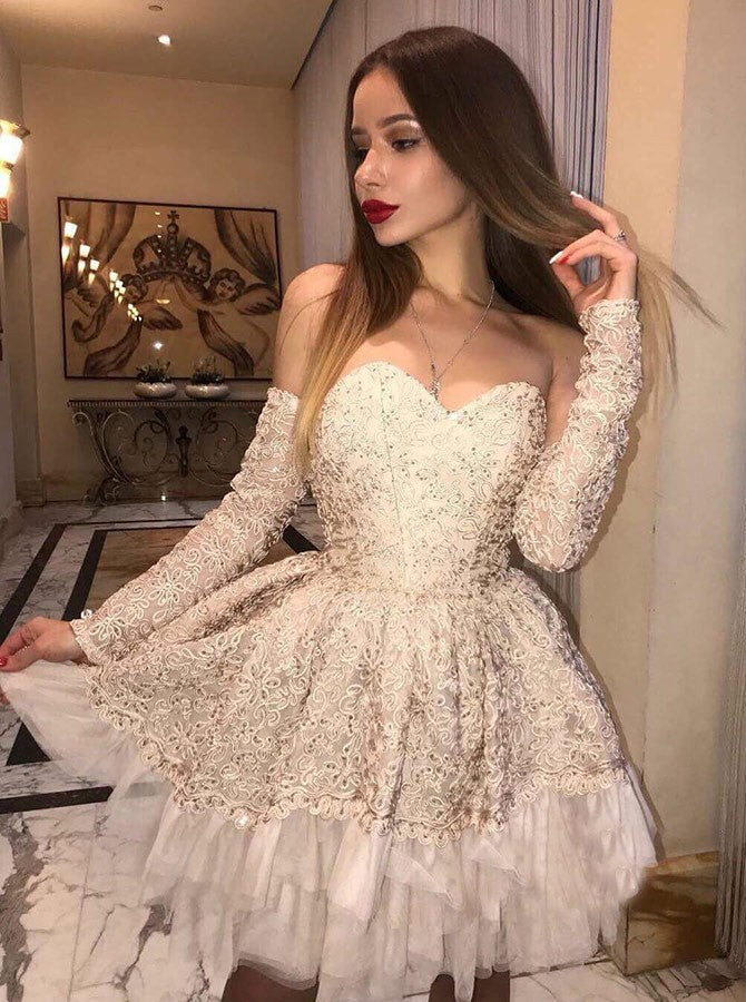 homecoming dresses long sleeve lace