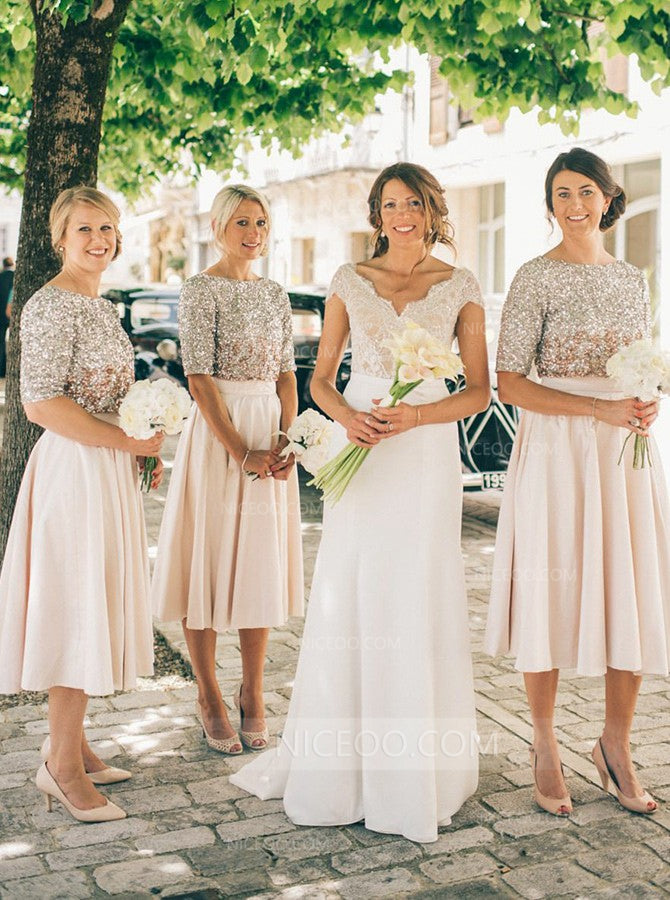 tea length bridesmaid dresses with sleeves
