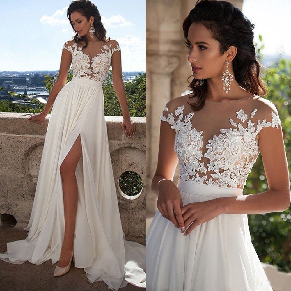 white lace a line wedding dress