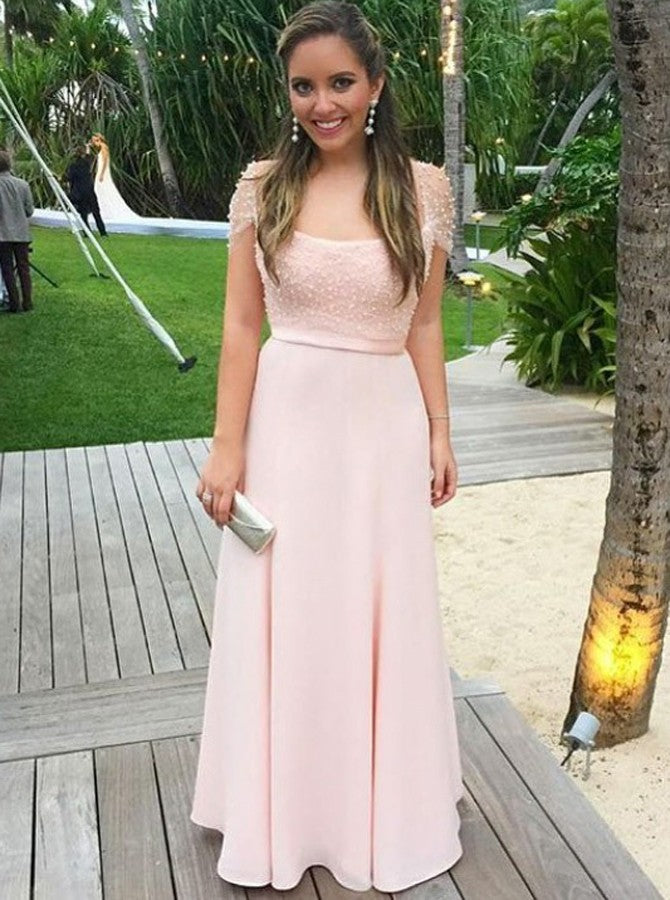 light pink simple prom dress