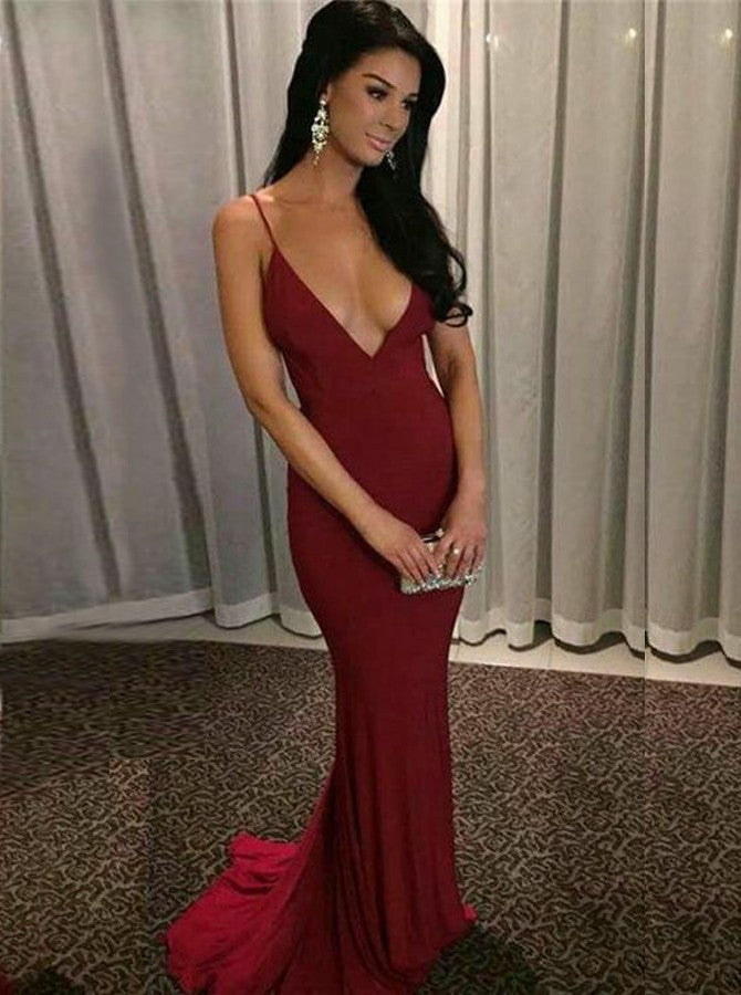 red slim prom dress