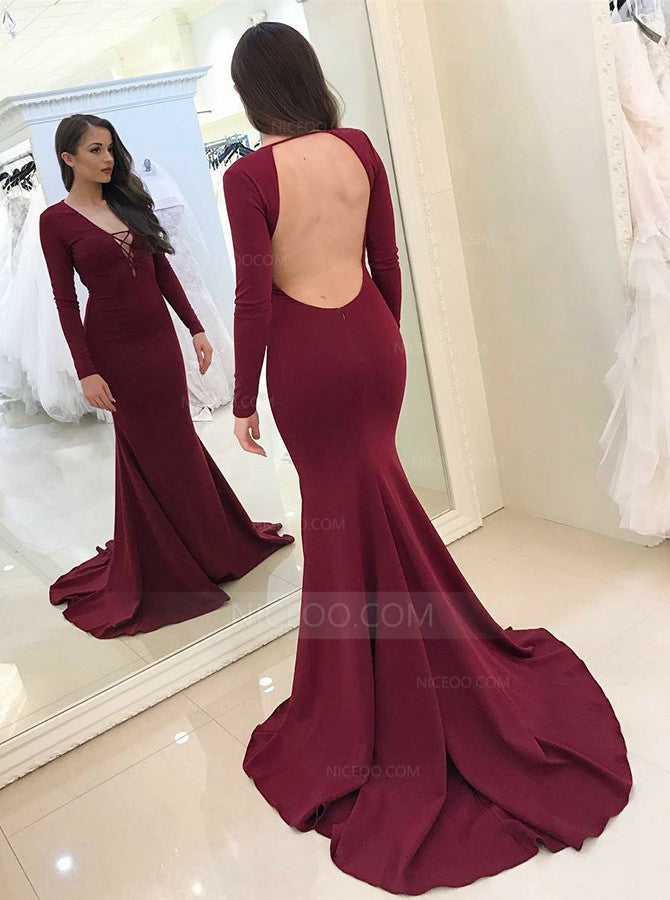 long sleeve open back prom dress