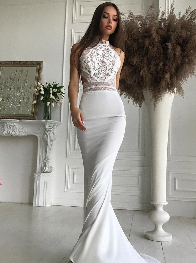 white halter mermaid dress