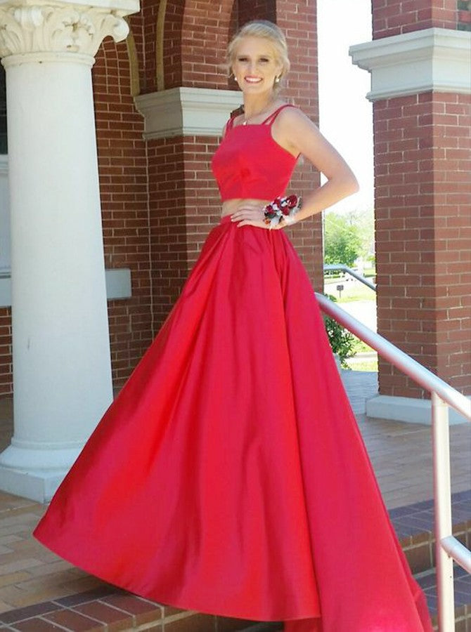 red square neck prom dress