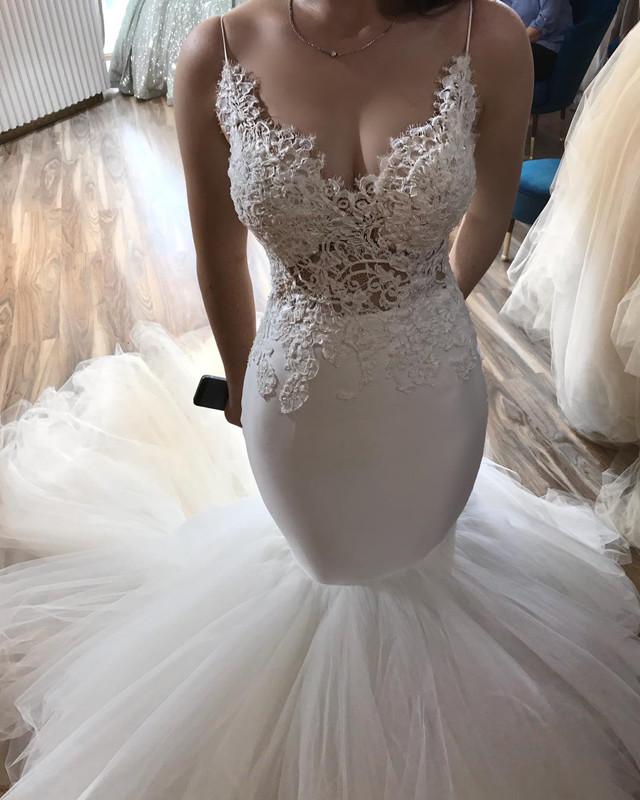 spaghetti strap mermaid wedding dress