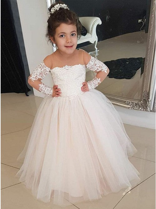 Pretty Off Shoulder Long Sleeve Tulle Flower Girl Dresses Niceoo 