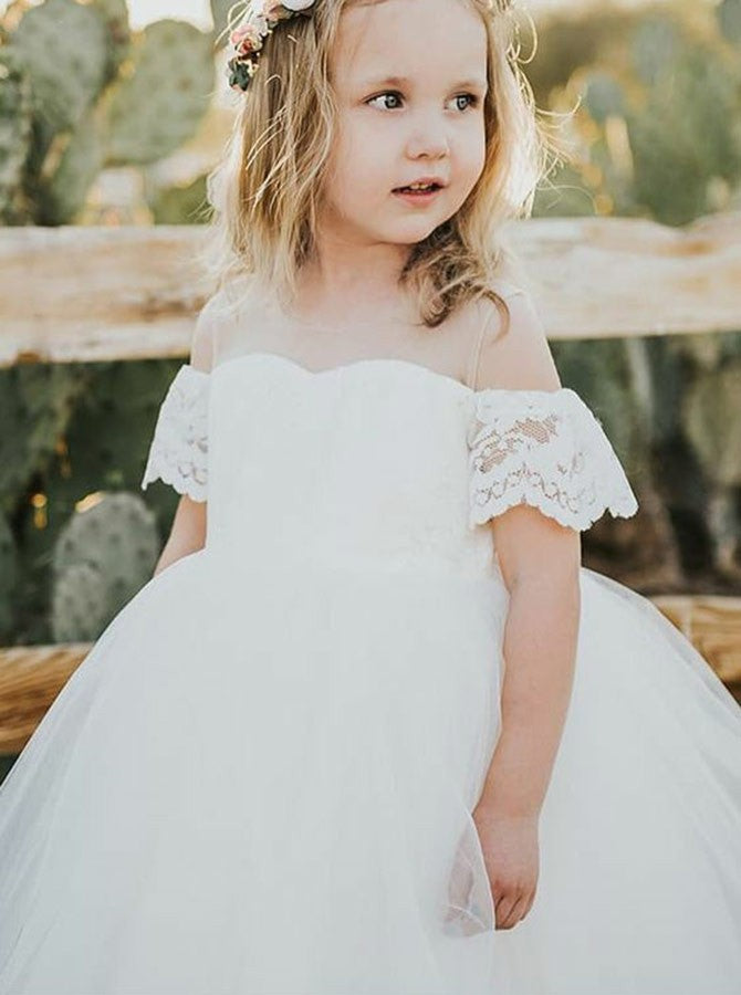 A Line Sweetheart Off Shoulder Tulle Flower Girl Dresses – NICEOO