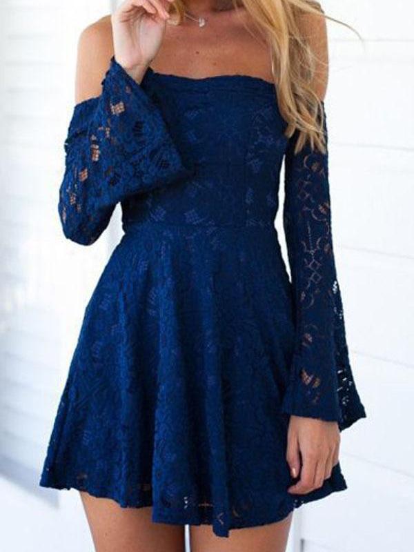 blue long sleeve short dress
