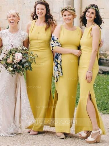 yellow satin bridesmaid dresses