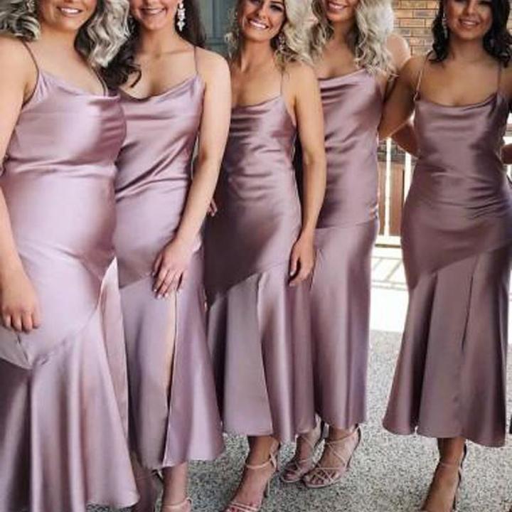 blush pink satin bridesmaid dresses