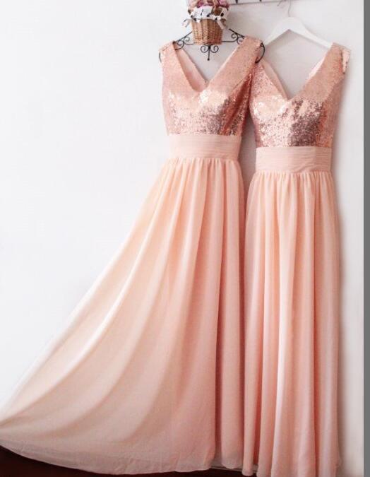 peach and rose gold dress