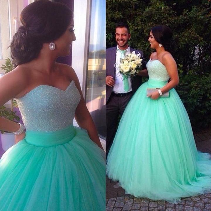 Gorgeous Green A Line Sweetheart Sleeveless Empire Waist Tulle Wedding Dresses Prom Dresses - NICEOO