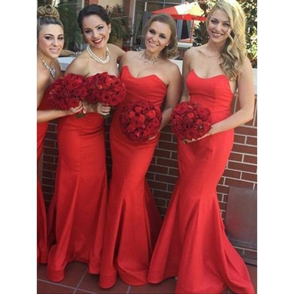 red strapless bridesmaids dresses