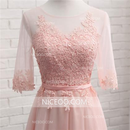 blush tea length bridesmaid dresses