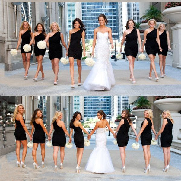 one shoulder black bridesmaid dress