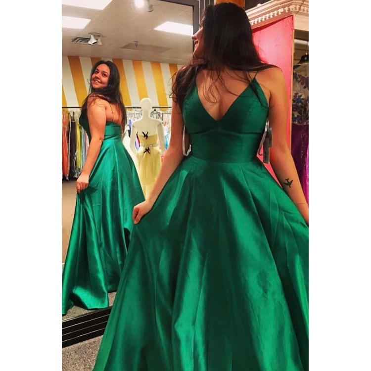 satin green formal dress