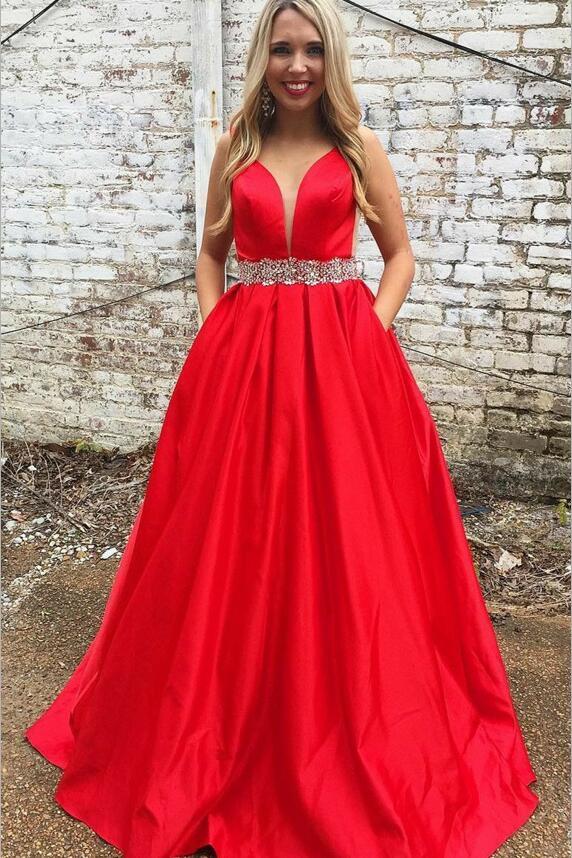 red rhinestone prom dress