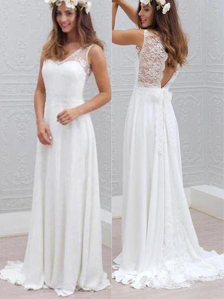 Sweetheart Open Back Sleeveless Ivory Lace Wedding Dresses Bride Gown ...
