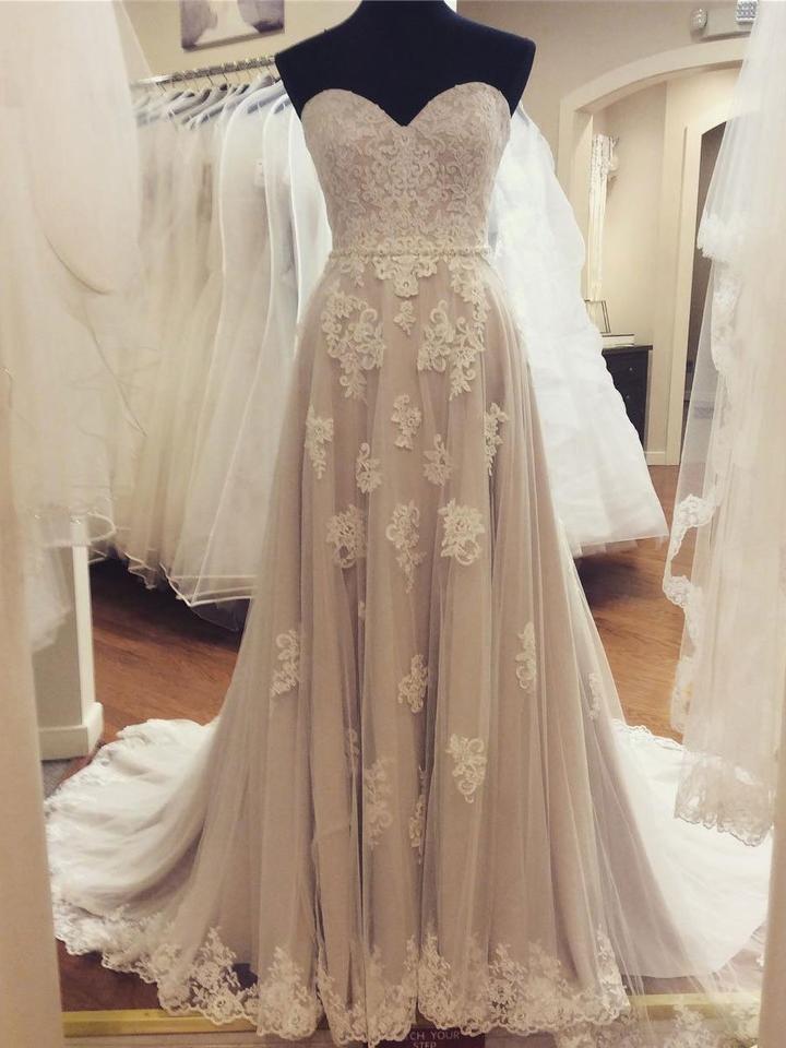 A Line Strapless Open Back Empire Waist Wedding Dresses Bride Gown