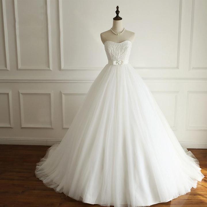 White A Line Strapless Open Back Empire Waist Long Wedding Dresses Best Bride Gown freeshipping - NICEOO
