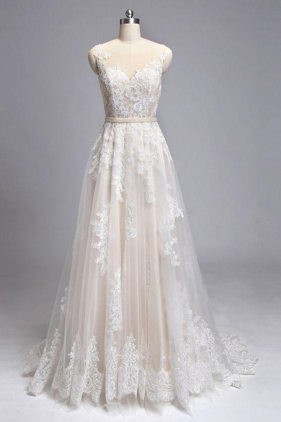 simple a line lace wedding dress