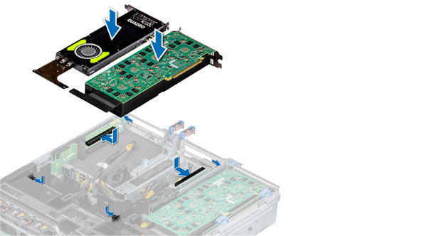 This is an image of 3 GPUs being installed into the R7425 Rack Server