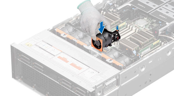 Imaage of the internal fans on the Dell PowerEdge XE8640 Rack GPU Server