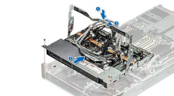 Image of the top tray holding the Drives and Fan Cage for the XE9640 Rack server