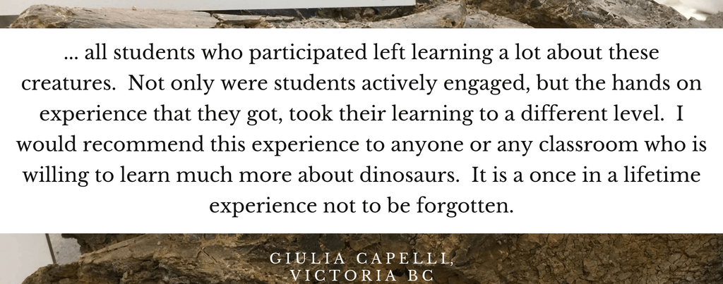 Dino Lab Inc offers school presentations where kids get to touch dinosaur bones. Our teachers and students love it when we visit. Here's a testimonial.