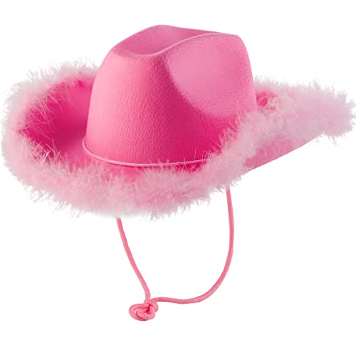 Pink Cowboy Hat Felt Cowboy Hat With Neck Draw String Cosplay Party Costume  Accessories Play Dress Up For Women