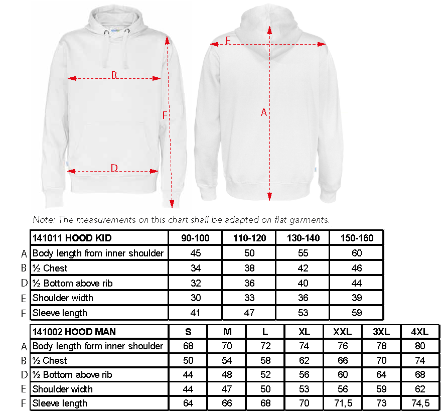 Cottover Hoodie Size Chart - Eurocheer