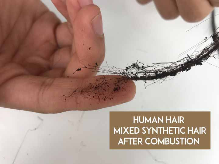 Combustion test of human hair mixed synthetic hair