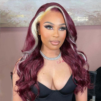 indsats Minearbejder genopfyldning Red Hair With Blonde Skunk Stripe Wig Highlights Hair Body Wave 13x4 Lace  Wigs | KissLove Hair | Reviews on Judge.me