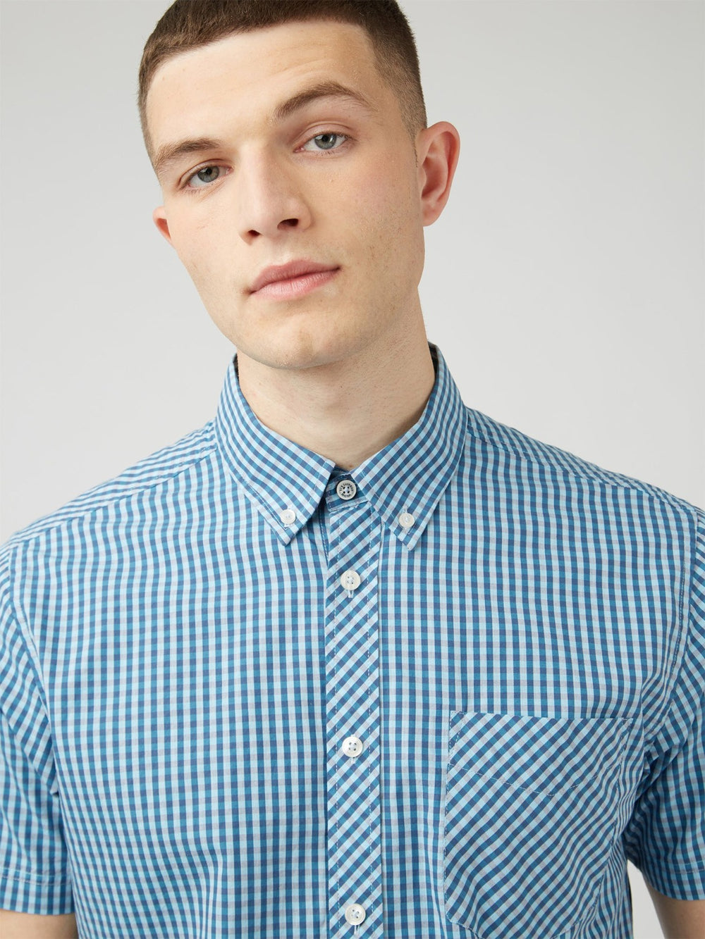 Signature Gingham Short-Sleeve Shirt - Blue Denim - Ben Sherman