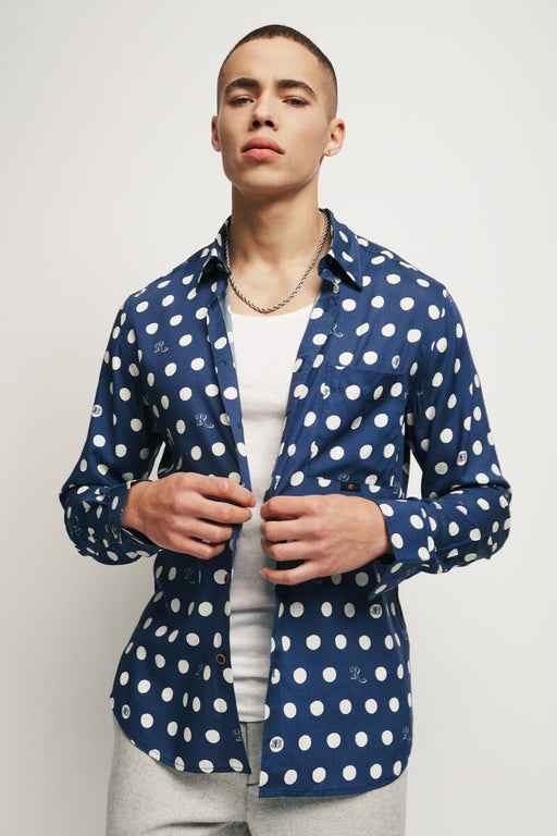 Men's White & Navy Blue Polka Dot Shirt, Ben Sherman