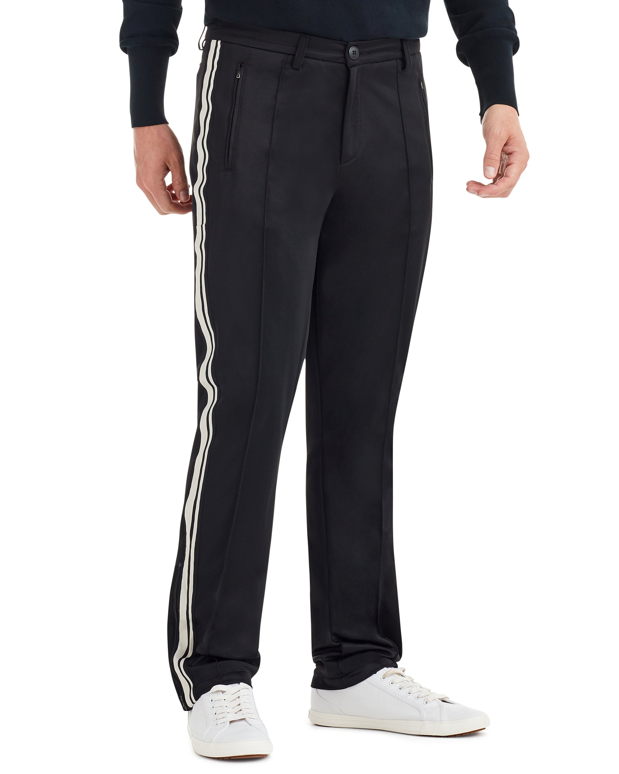 black pants with stripe on side