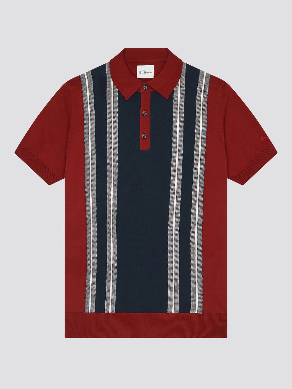 Iconic Vertical Textured Stripe Mod Knit Polo - Red - Ben Sherman
