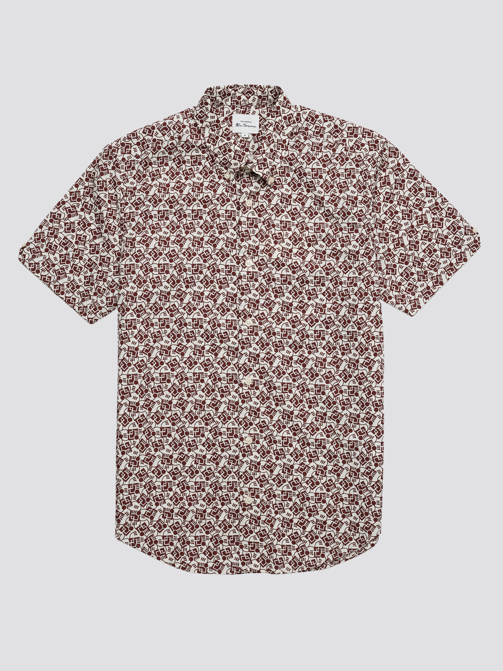 Chequerboard Claret Geo Print Short Sleeve Shirt - Ben Sherman