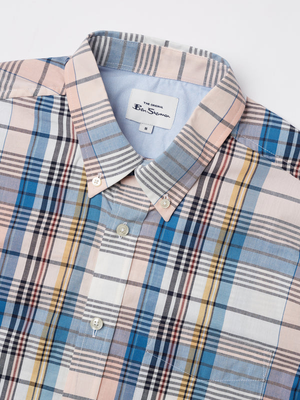 Large Madras Check Short-Sleeve Shirt - Blue Denim - Ben Sherman