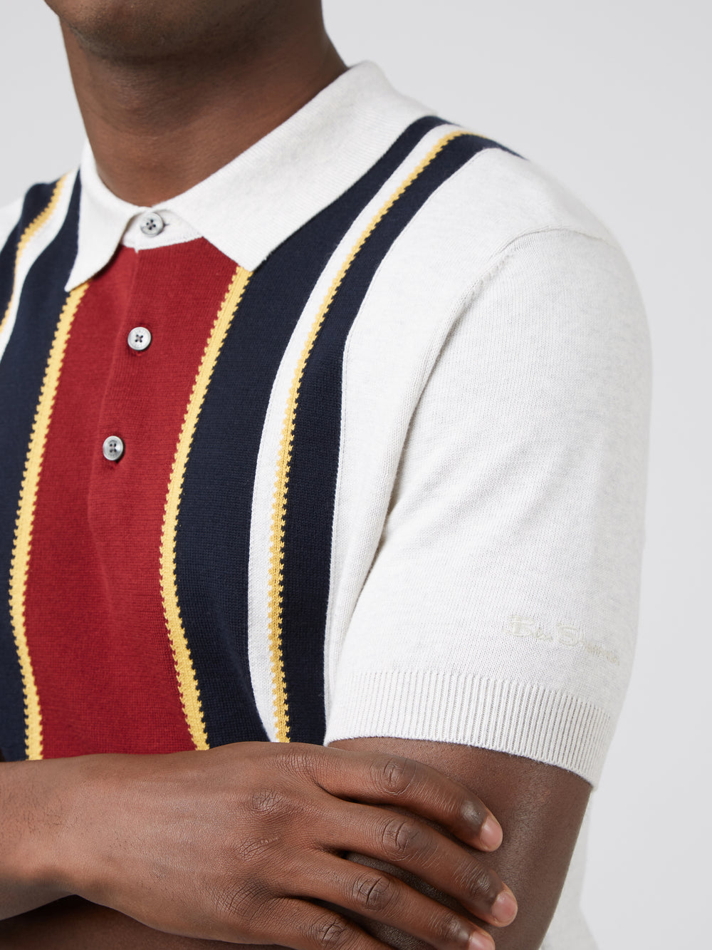 Iconic Vertical Textured Stripe Mod Knit Polo Ivory Ben Sherman