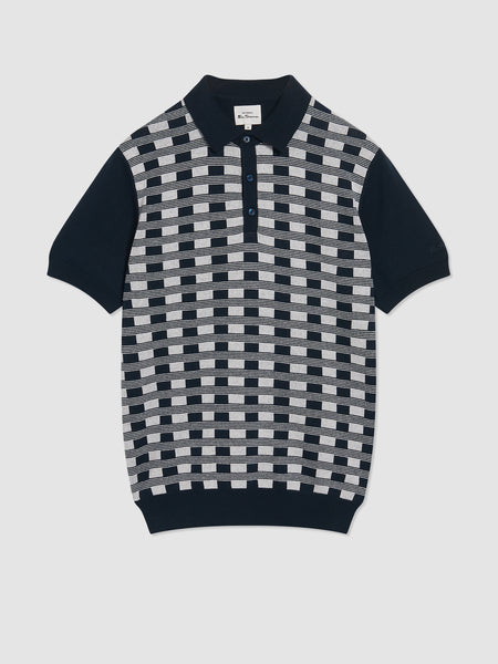 Jacquard Check Knit Polo - Navy - Ben Sherman