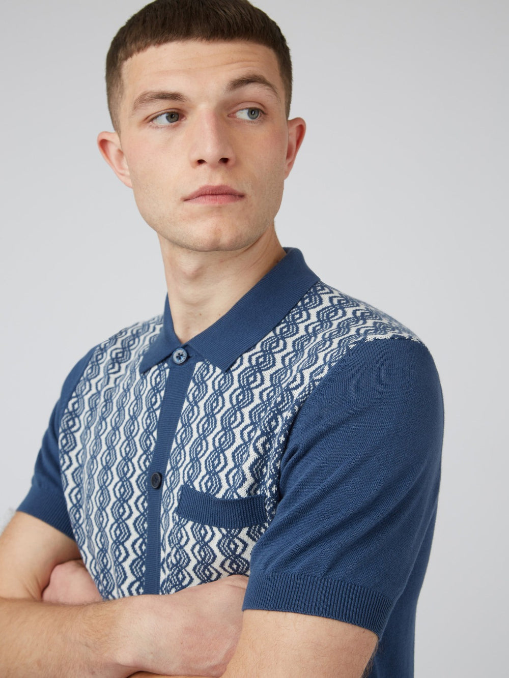 Blue Printed Sweater Knit Polo | Men's Apparel | Ben Sherman