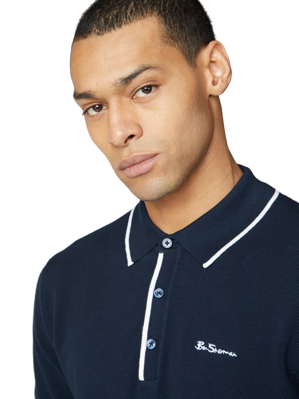 Textured Knit Polo Shirt - Dark Navy - Ben Sherman