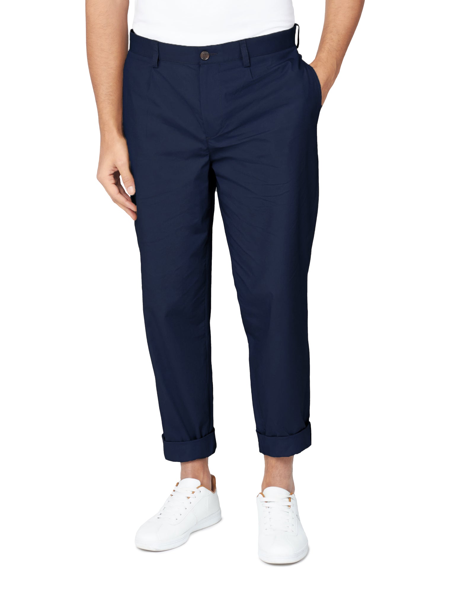 Poplin Relaxed-Taper Pleated Trouser - Marine – Ben Sherman